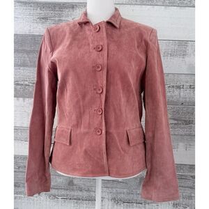 Bagatelle Suede Leather Jacket Womens Sz 14 Pink Button Blazer VTG